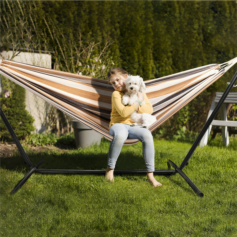 Hamac de camping double avec support Doughman, Brun / blanc