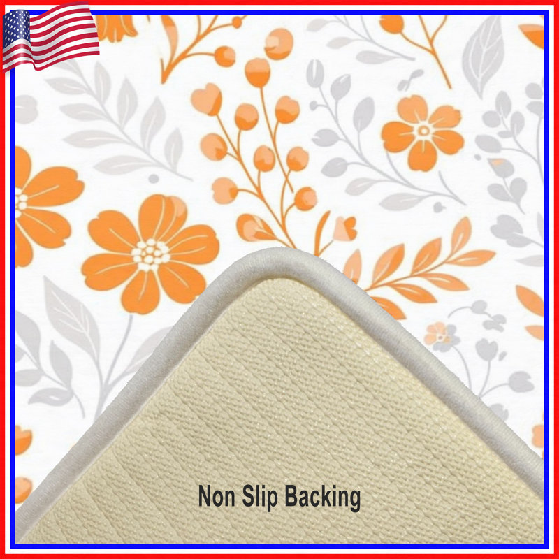 Tapis de bain Floral, L 24 po x L 17 po, Orange moyen / gris clair