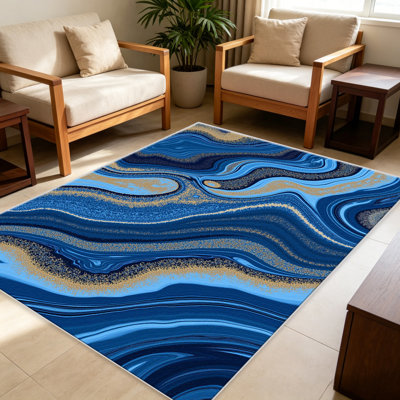 Tapis 1pc bleu or agate, élégant tapis décoratif polyvalent, facile à nettoyer et à entretenir, meuble idéal pour la chambre à coucher, le salon, le couloir, le vestibule, le dortoir et le bureau afin de rafraîchir l'ambiance intérieure de votre maison