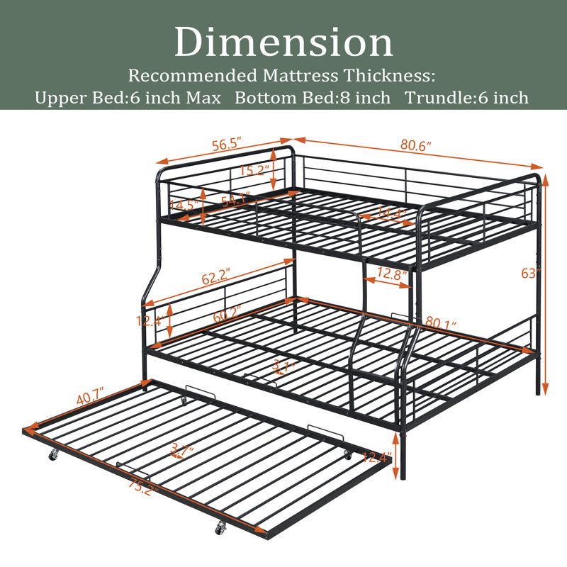 Alania Kids Full Over Queen Bunk Bed, Black