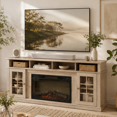 Electric Fireplace TV Media Console for TVs up to 65" Gray Entertainment Center with Open Storage & Remote for Living Room