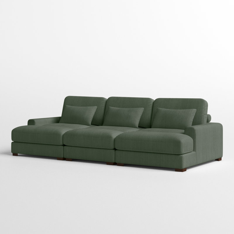 Antravian 127.5'' Corduroy Sofa, Dark Green Corduroy
