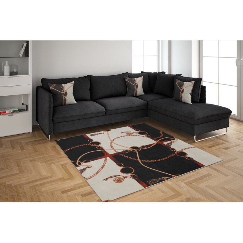 Tapis tissé de qualité supérieure, 5,2 x 7,5 pi, 100% polyester, antibactérien, antidérapant, hauteur des poils de 0,3 po | Lavable à la machine, impression numérique 3D | Parfait pour le salon, la chambre à coucher et le bureau