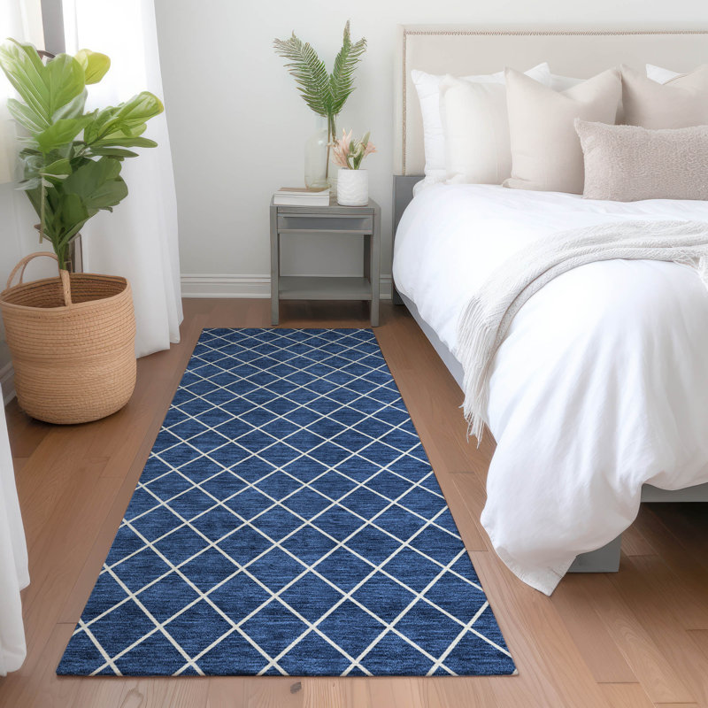 Premium Machine Washable Prisco Navy Rug, Runner 2'3" x 7'6"