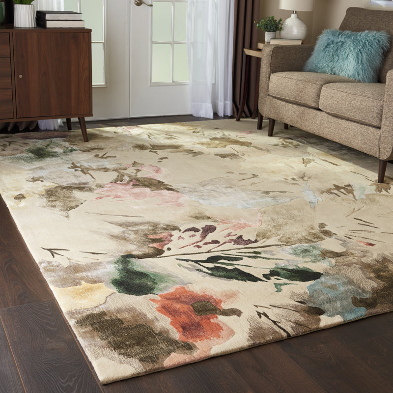 Tapis beige moderne fait à la main Versailles, Rectangle 8 pi 6 po x 11 pi 6 po