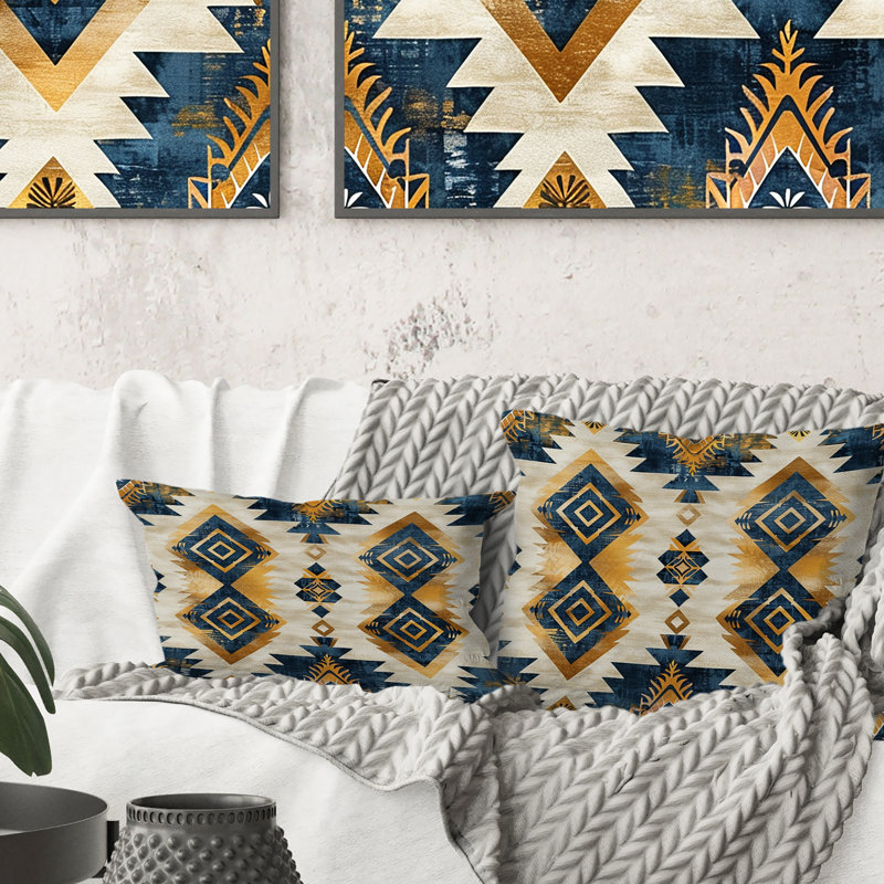 Coussin lombaire rétro bleu géométrique Navajo II