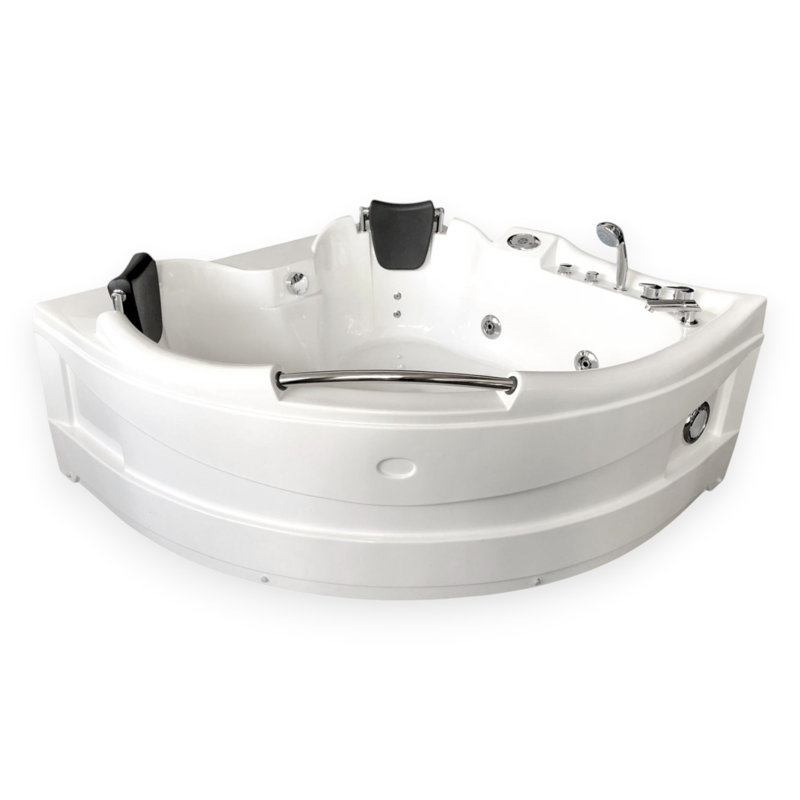 GINEVRA 59" x 59" 2-Person White Corner Whirlpool Bathtub with Heater & 9 Jets