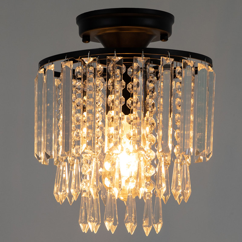 Plafonnier semi-encastré en cristal Hellmut, Noir mat
