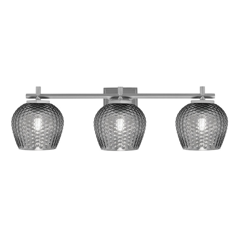 Barre d'éclairage de salle de bain 3 lumières Fausley avec verre texturé turquoise 6 po, Noir / transparent, Graphite