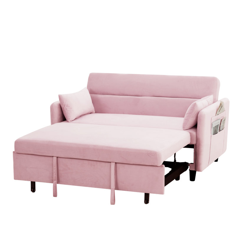 Modern Loveseat with Pull Out Bed And Two Pillows Pull Out Couch Pull Out Sofa Sleeper Sofa Bed, Pink Velvet