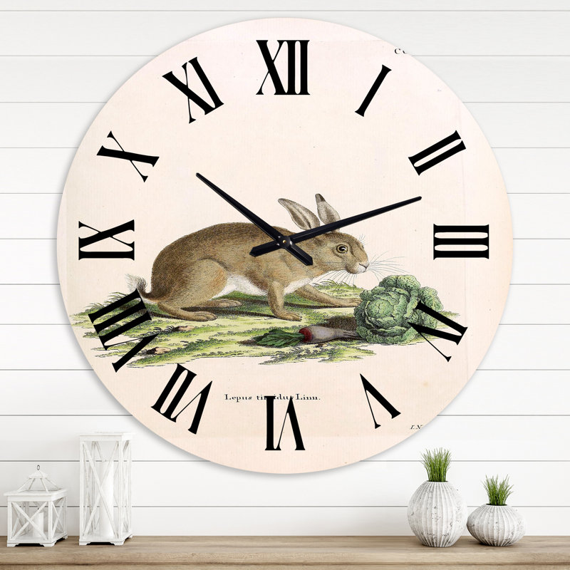 Lapins rétro dans les tons de terre - horloge murale de ferme, Moyenne