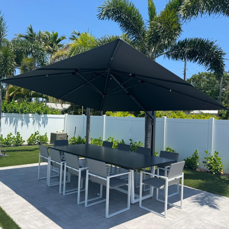 Malieya 120'' x 156'' Rectangular Cantilever Umbrella with Crank Lift Counter Weights Included, Gray