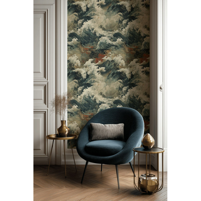 Vague japonaise, papier peint adhésif mural océanique, décoration murale classique