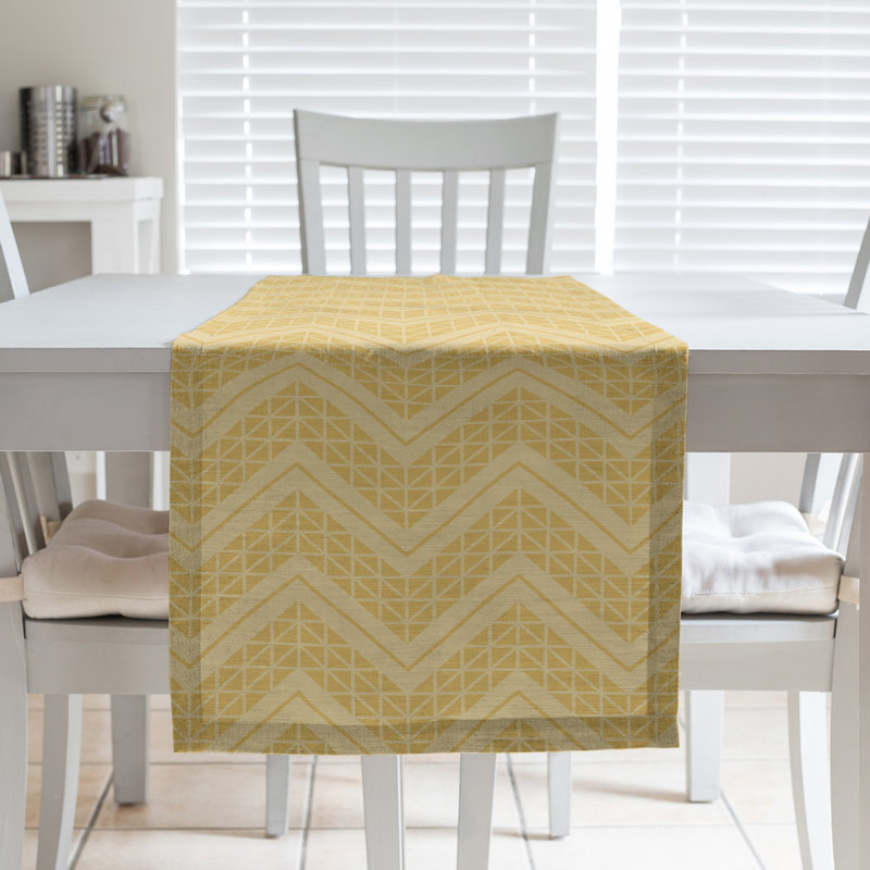 Stephenie Classic Hand Drawn Chevron Table Runner, 16" x 72", Lemon Yellow
