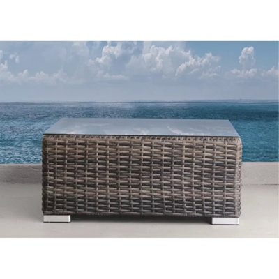 Square Brown Outdoor Coffee Table, Tempered Glass Top, All-Weather Aluminum, 28" Square, 20 Lbs, Easy To Clean, No Assembly Table With Glass, Rustproof Frame, Compact Design, Resort-Grade Finish