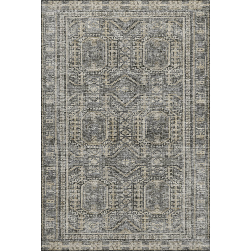Premium Machine Washable Mayfield AMF1920 Border Rug, Rectangle 5' x 7'6"