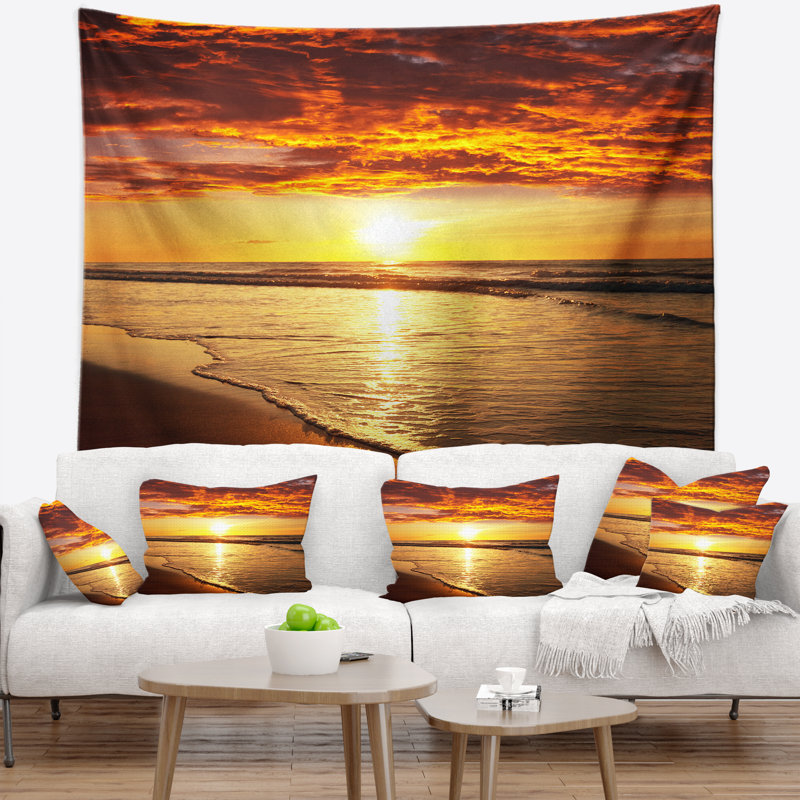Tapisserie jaune vif et vagues seascape, H 50 po x l 60 po