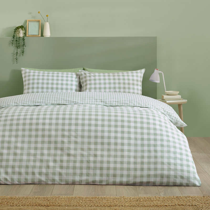 Bamford Gingham Check Reversible Duvet Cover Set, Single, Green