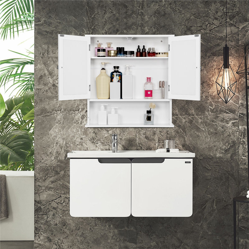  56cm x 58cm Surface Mount Mirror Cabinet, White