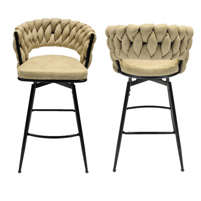 4 tabourets de bar pivotants en cuir technique brun de 28 po (4). Fabrication en métal, siège et dossier rembourrés pour bar, îlot de cuisine, café, restaurant (4 pièces). Pivotant, rembourré robuste et confortable