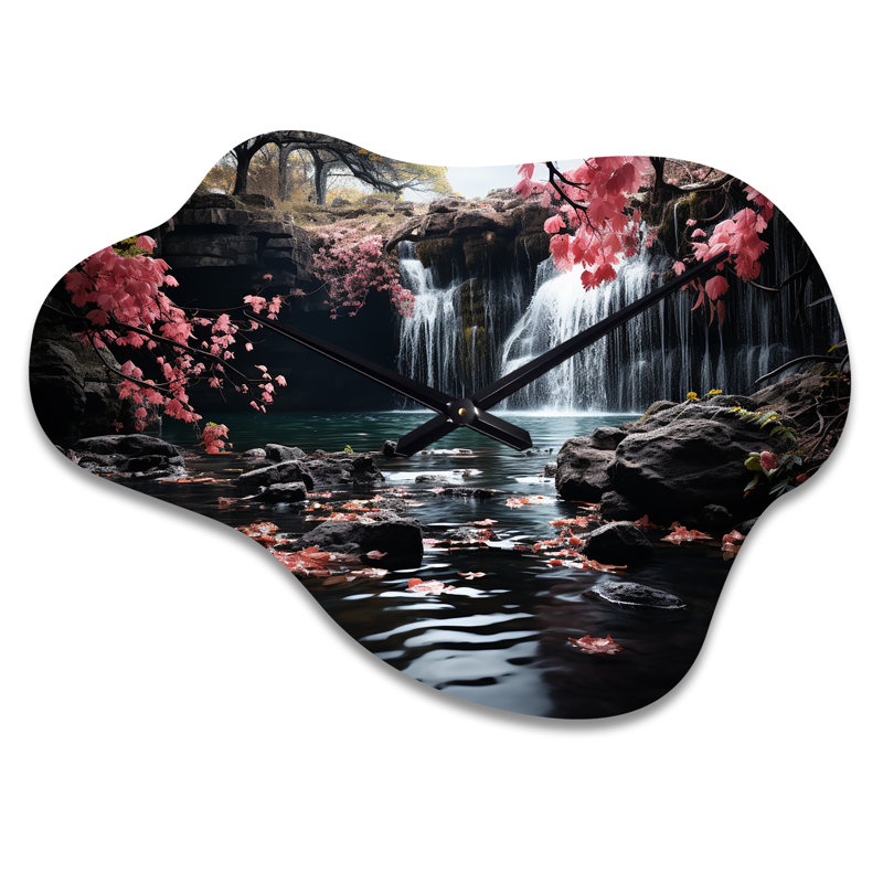 Peach Tree Waterfall Natures Elegance II - horloge asymétrique en métal, horloge murale en métal rose, Petit