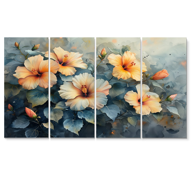 Stanislas - Hibiscus, ensemble d'art sur toile, H 32 po x l 64 po
