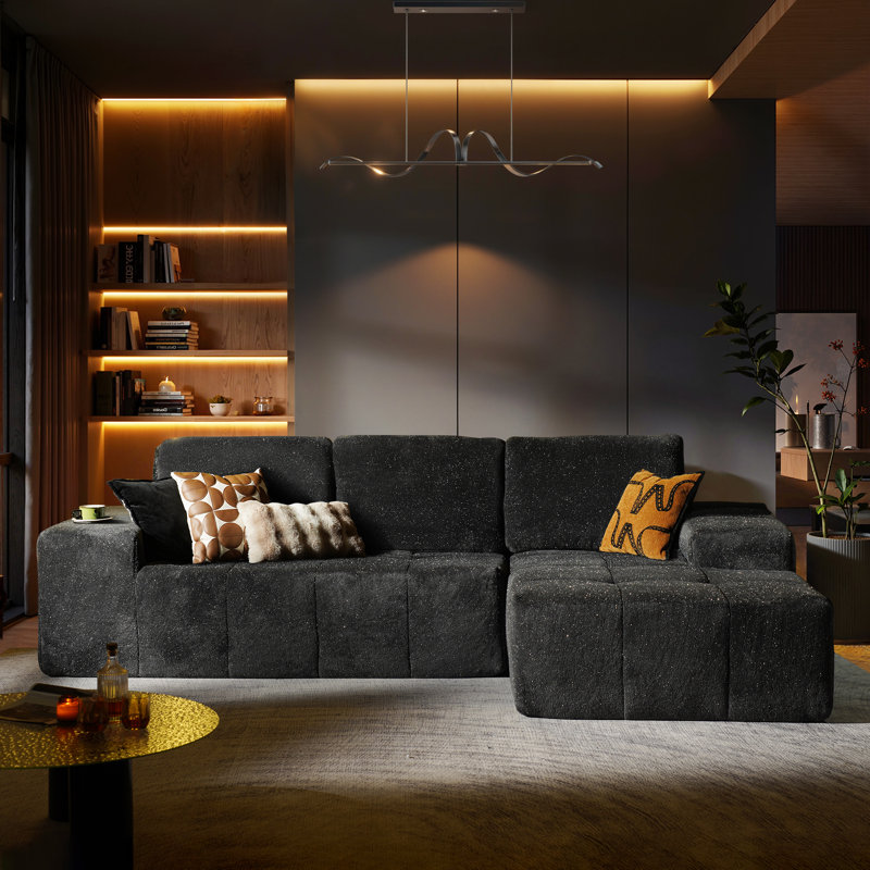 Nathasa 114" Upholstered Boneless Compression Sectional with Soft Starry Fabric, Convertible Sofa Bed for Living Room, Home Theater