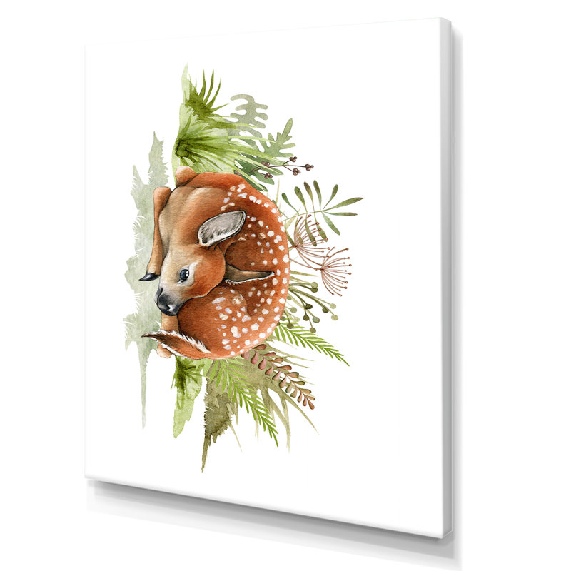 «Forest Deer Cub In The Grass», reproduction sur toile, Toile tendue, H 20 po x l 12 po