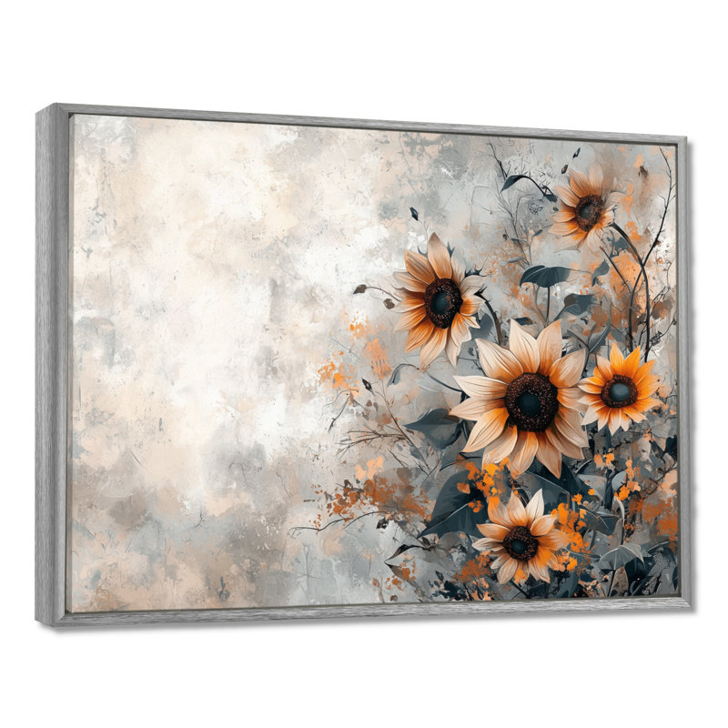 Donaho - Floral Wall Art, Argent argent, H 12 po x l 20 po, Impression encadrée flottante