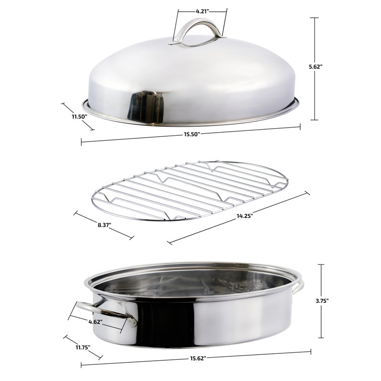 Sliner 3 Sets Nonstick Steel Roaster with Handle Stainless Steel Large  Turkey Nonstick Roasting Pan with Rack for Baking Grill Cooking Oven Tray,  15 x