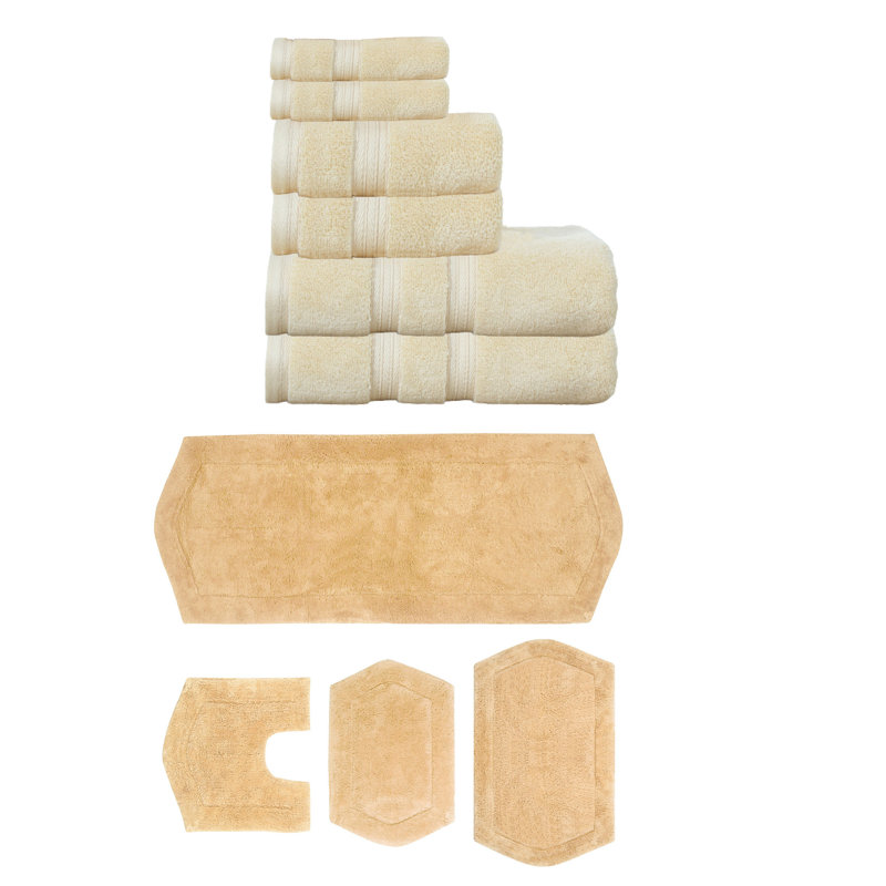 Ensemble de serviettes 6 pièces et de tapis de bain 4 pièces 100% coton doux Bryd Collection (ensemble de 10), Noir