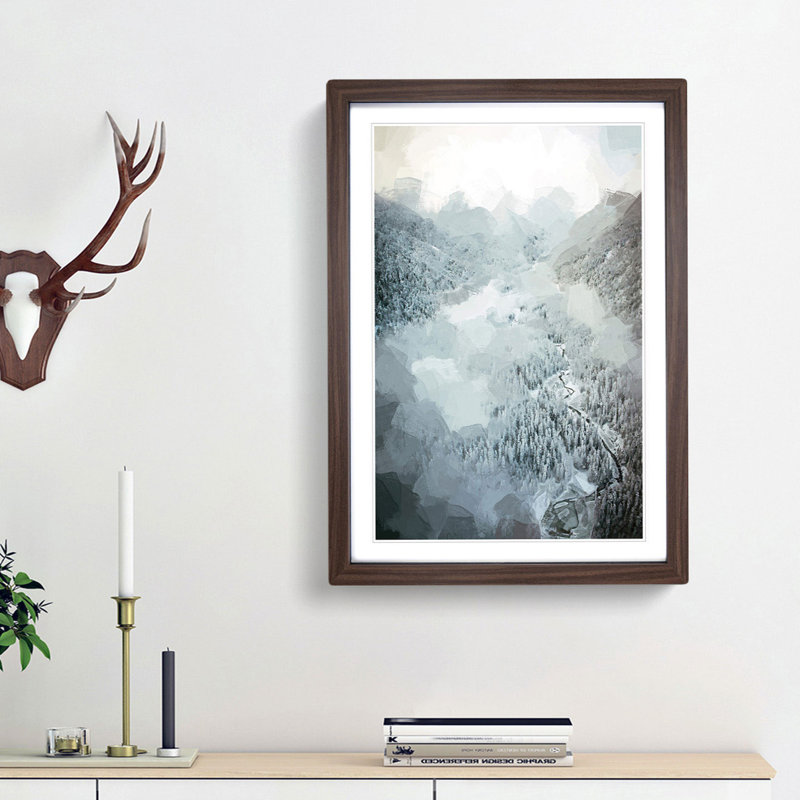Forest in Winter in Abstract - Picture Frame Graphic Art Print, 87cm H x 62cm W x 2cm D, Walnut Framed