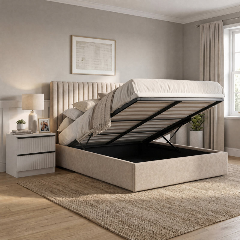 Upholstered Fabric Ottoman Bed