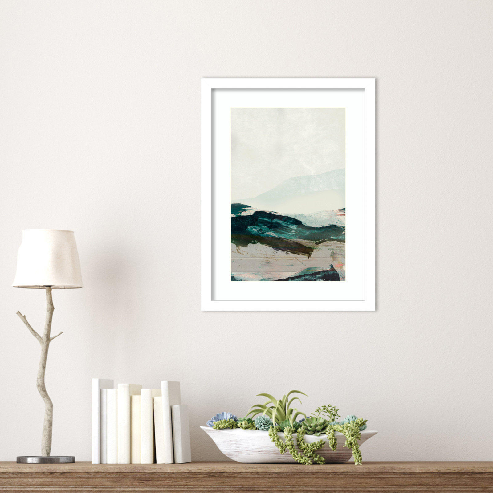Cleve "Mountains No. 2" Print, White Framed, 17" H x 13" W