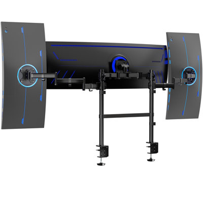 Support pour écran de bureau VIVO Triple Ultrawide, 2 poteaux, écrans jusqu'à 49 po