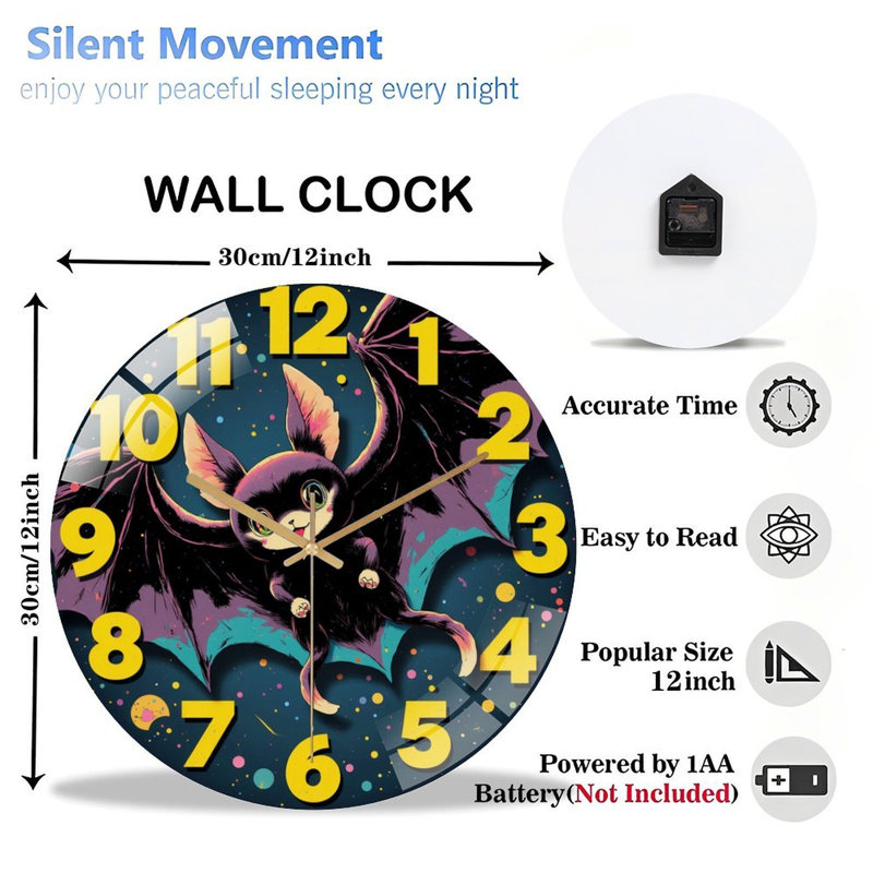Horloge murale mignonne avec chiffres colorés et horloge murale 12 po
