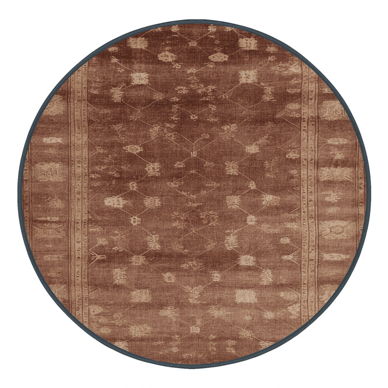 Machine Washable Overdyed Brown Area Rug, Round 8'