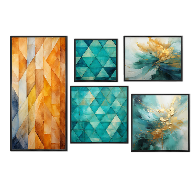 Topaz Tessellation I - ensemble de 5 reproductions d'art sur toile, Cadre flottant noir