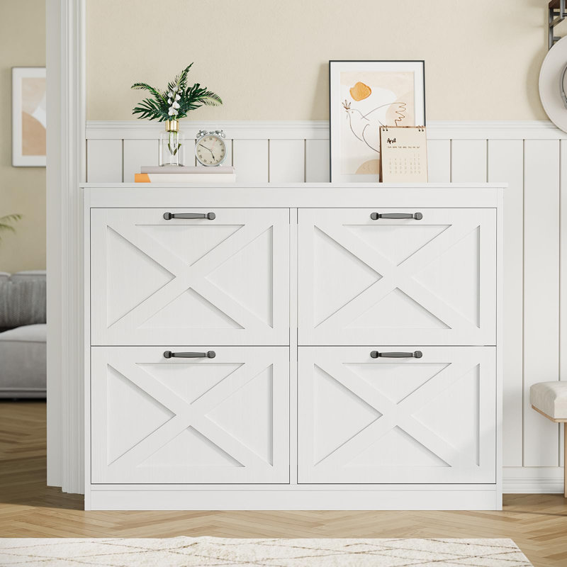 Shoe Cabinet with 4 Flip Drawers, Freestanding Hidden Shoe Storage Organizer