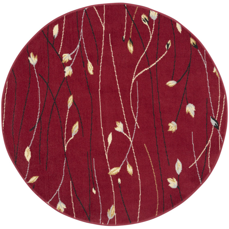 Tapis rouge à motif floral Aratrika, Rond 8 pi