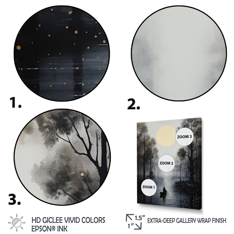 Boating Forest River In Fog " Boating Forest River In Fog ", H 32 po x l 24 po x P 1 po, Cadre noir