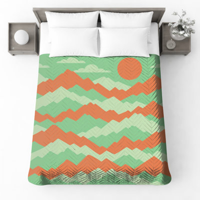 Couvre-lit matelassé vert et orange