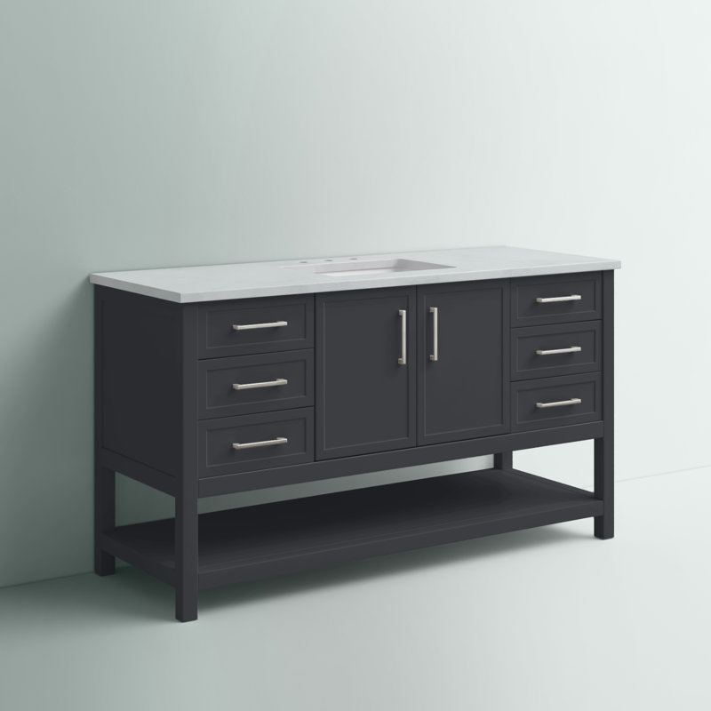 Vicini 60" Single Bathroom Vanity Set, Dark Gray/Brushed Nickel