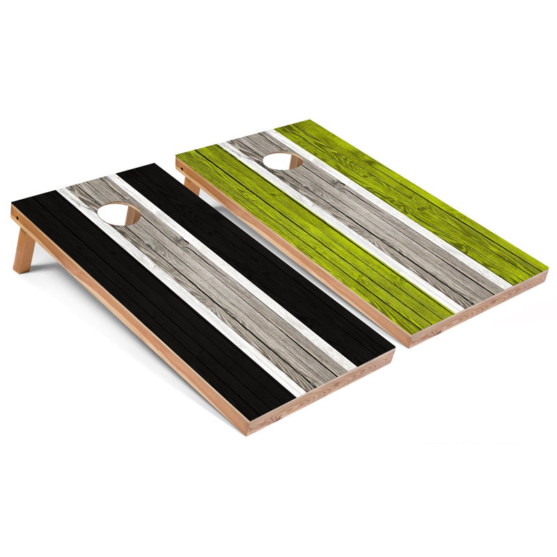 Panneaux de cornhole rayés avec étui et lumières, Noir / Lime