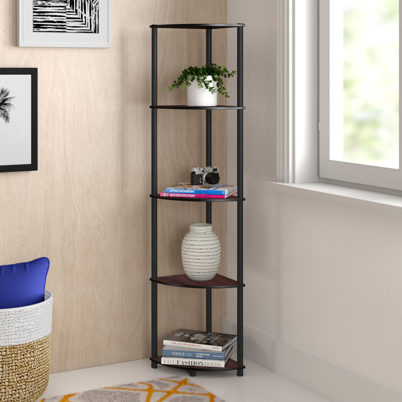 Bibliothèque en coin Baril, (5 Shelves) 57.7" H x 11.6" W x 11.6" D, Cerisier foncé / Noir