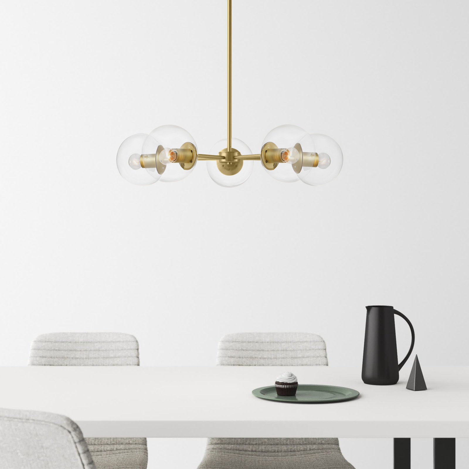 Nigel 5 - Light Metal Dimmable Sputnik Chandelier, Brass, White