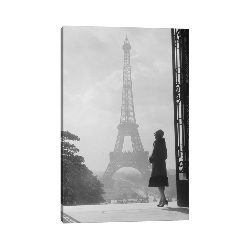 1920s Anonymous Silhouetted Woman Standing in Profile in the Trocadero Across the Seine form the Eiffel Tower Paris France 1 Piece Wrapped Canvas Wall Art