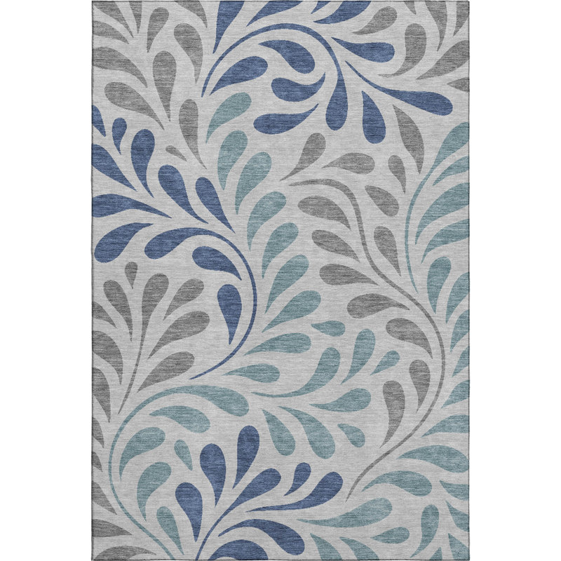 Premium Machine Washable Mayfield AMF2411 Floral Rug, Silver, 9' x 12'