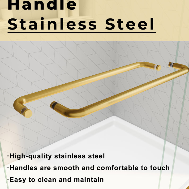 44 - 48 In. W X 72 H Sliding Shower Door, Adjustable Semi , Tempered Glass Thick Clear, 304 Ss Handles, Brushed Gold Brilliance Door H, Adjustable, Stainless Steel
