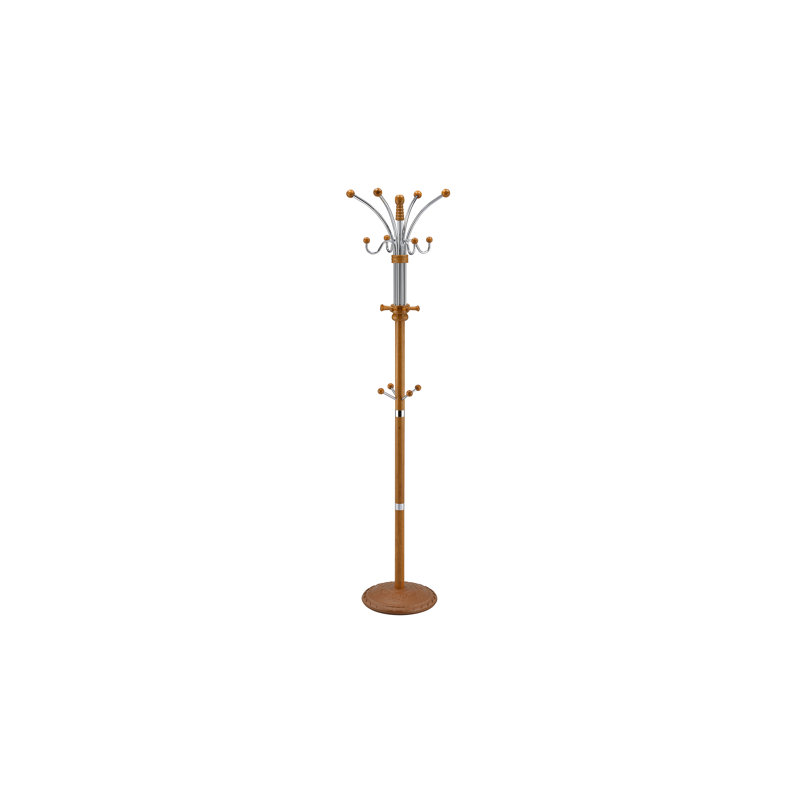 73" Tall Chrome And Wood Coat Rack, Oak